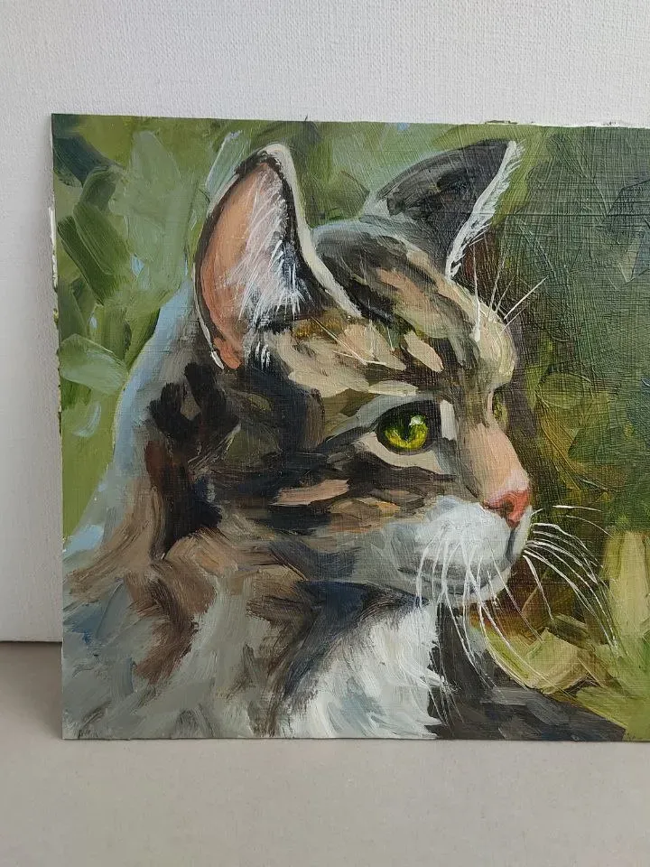 Cat painting tabby cat artwork original oil art pet portrate