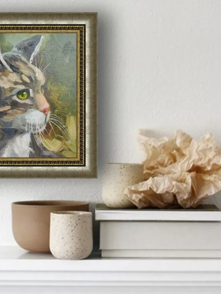 Cat painting tabby cat artwork original oil art pet portrate