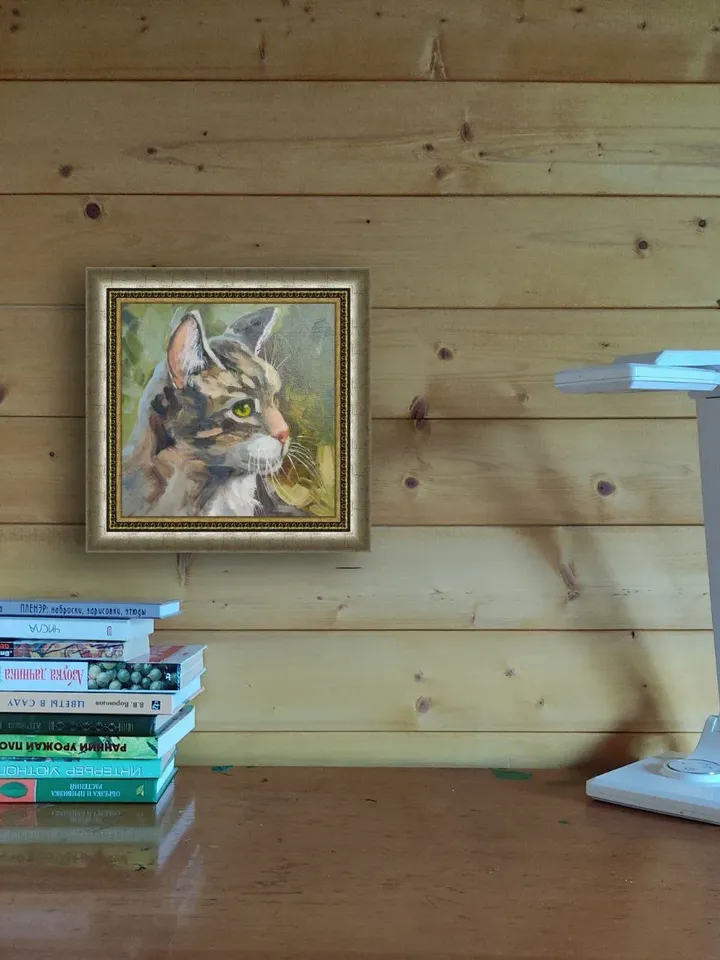 Cat painting tabby cat artwork original oil art pet portrate