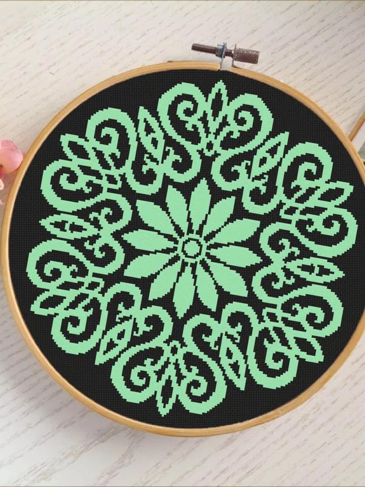 Flower mandala cross stitch pattern download PDF Simple mandala digital, Monochrome cross stitch chart, Floral ornament cross stitch #M116