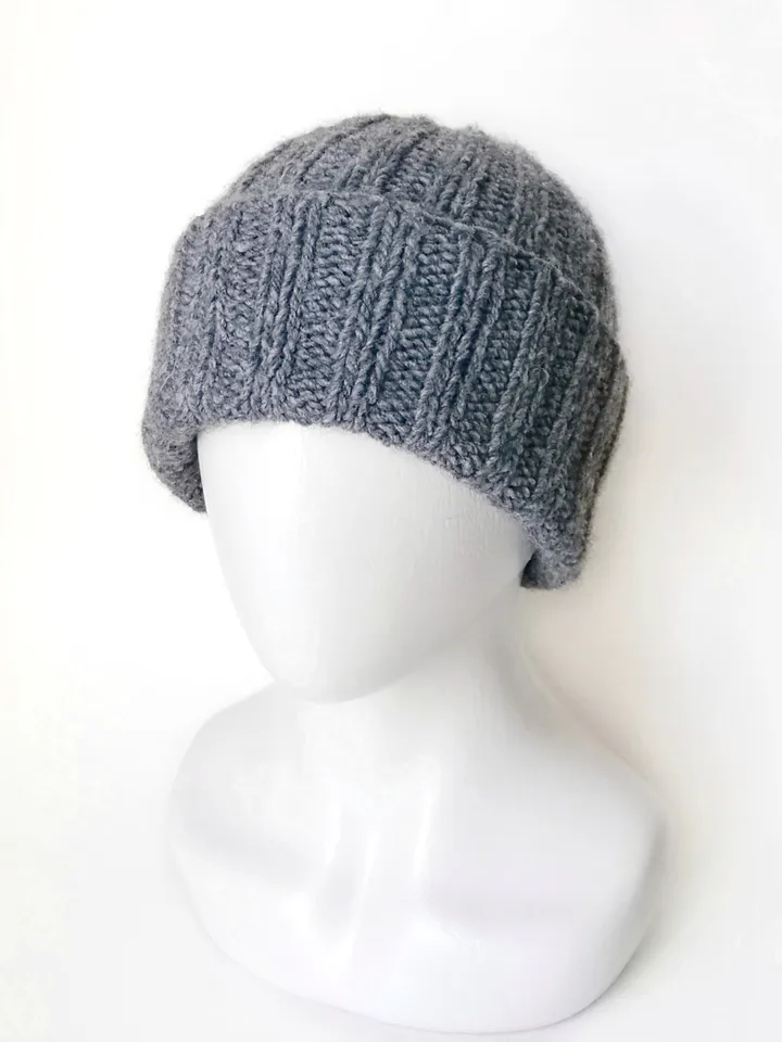 Handmade Grey Men's Beanie with Cuff - Luxuriously Warm Merino-Alpaca Blend Knit Hat, Handcrafted Warm Winter Wool Cap. FREE SHIPPING!
