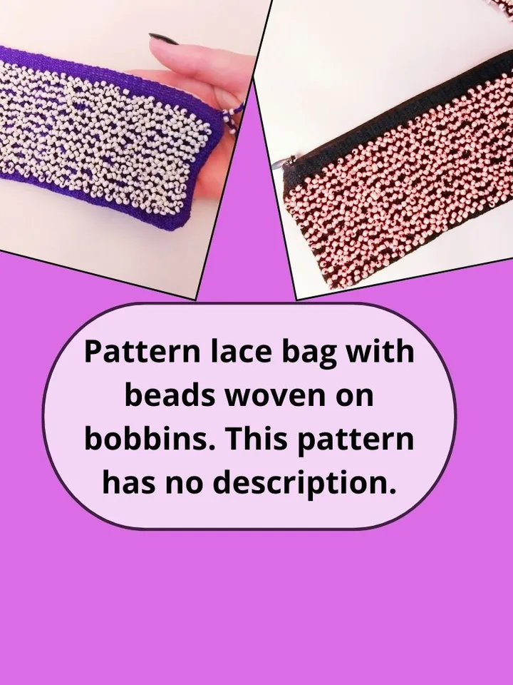 Pattern handbag with beads woven on bobbins. Fashionable accessory.