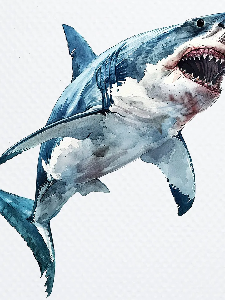 10 PNG Angry Shark Bundle, Watercolor White Shark Clipart, Printable Angry Shark images for sublimation, Paper craft, junk journal