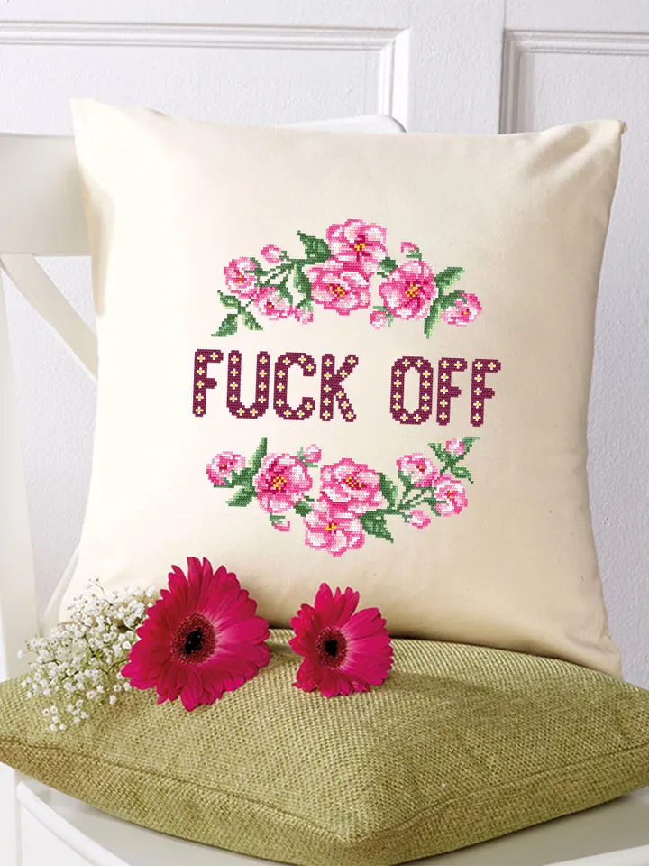 Framed quote cross stitch pattern Fuck Off download PDF Flower wreath cross stitch chart, Funny cross stitch Home decor, Flower sakura #Q34