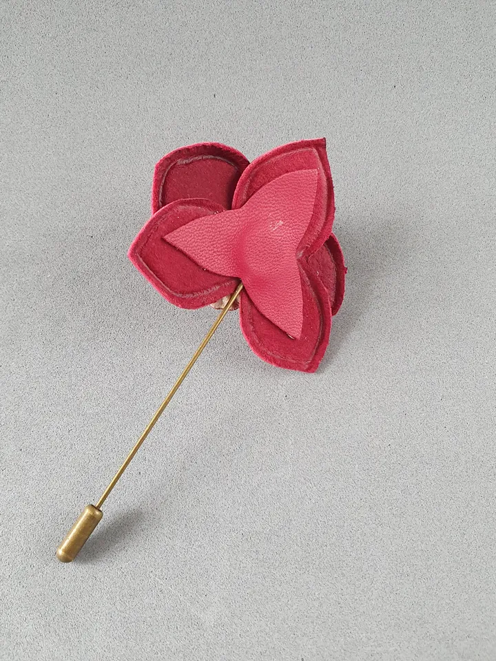 Burgundy orchid men's lapel pin Leather boutonniere for him 3rd anniversary gift, art.35