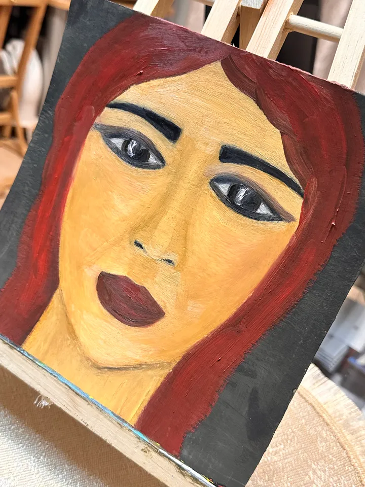 Oil Painting Abstract Portrait of a Girl Female Art People Cardboard 8x8 inches 20x20 cm Miniature Modern Art Abstraction Unframed Wall Decor