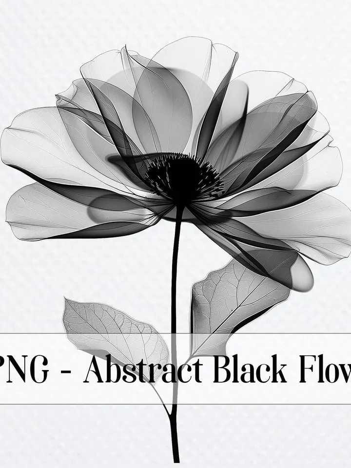 16 Abstract Black Flowers PNG Bundle, Flowers Printable Watercolor clipart sublimation, High Quality scrapbook PNG, Paper craft junk journal
