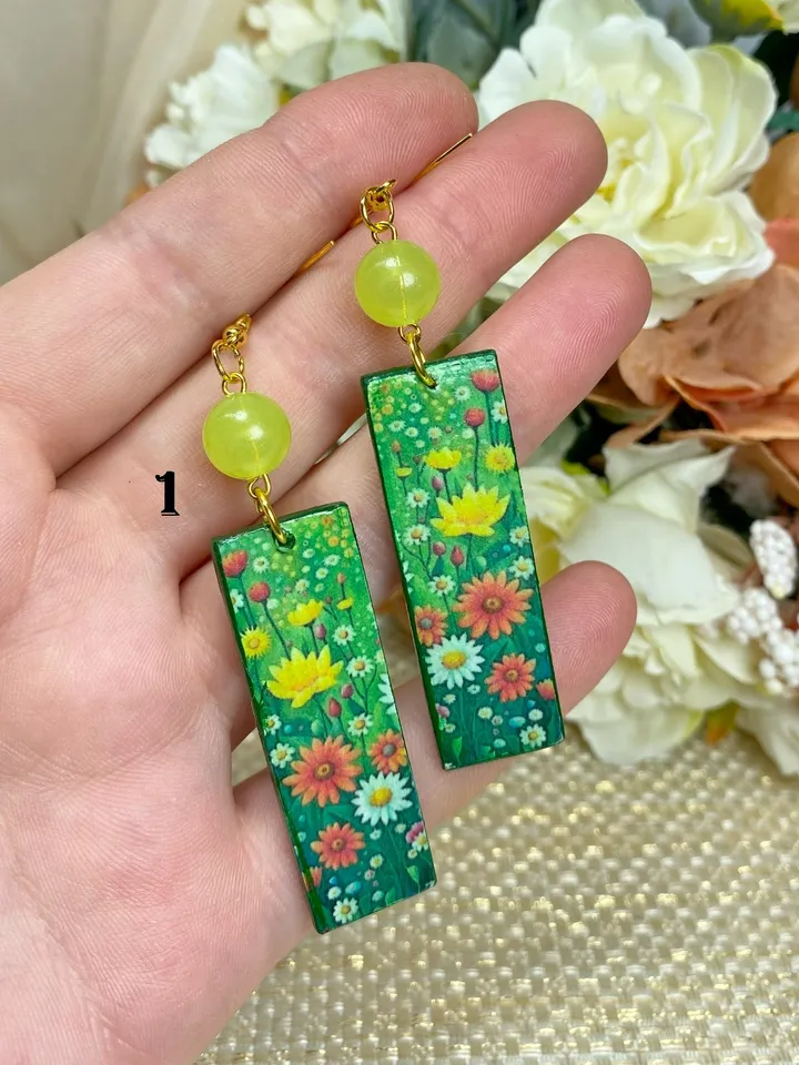 Earrings with luminous beads. Handmade jewelry.