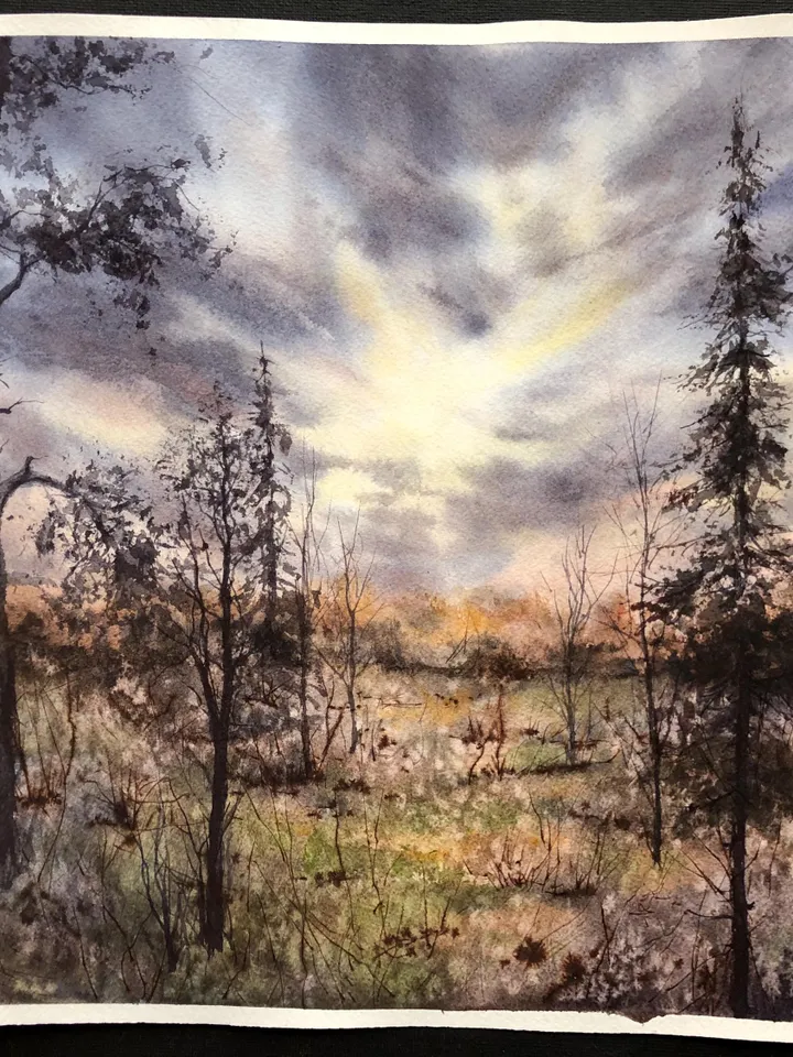 Landscape Original Watercolor Forest Painting Trees Landscape Nature Wall Art