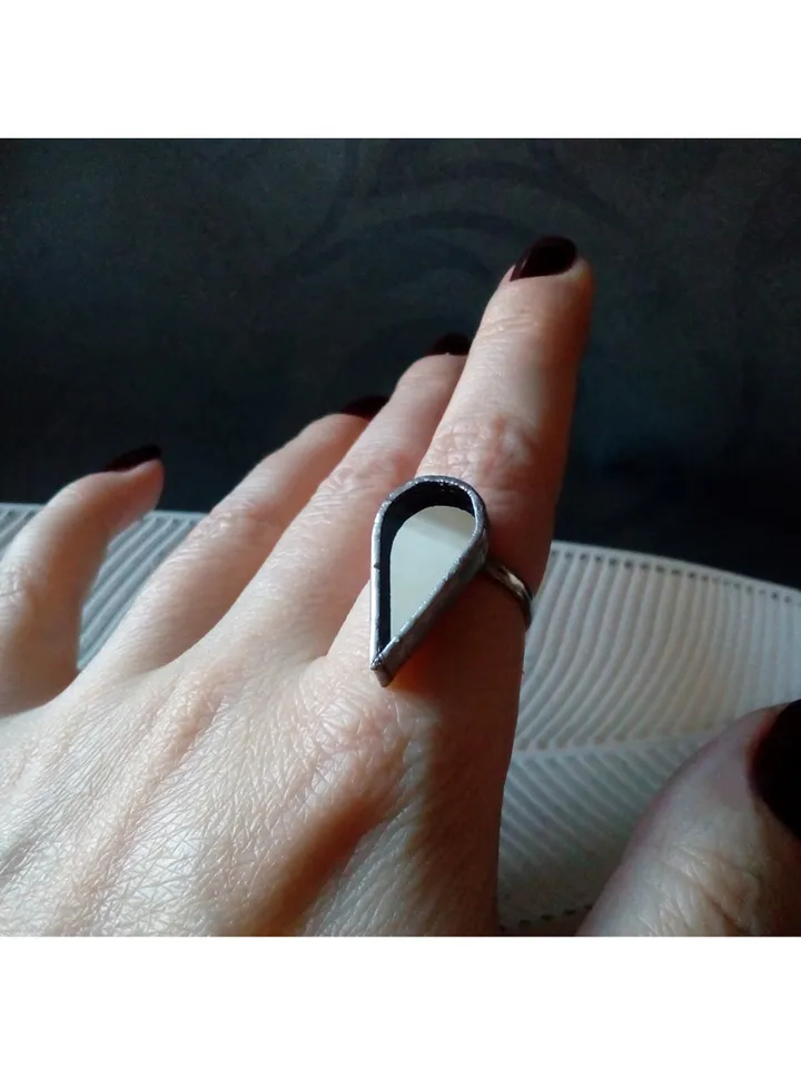 Mirror teardrop ring, Halloween ring, witchy aesthetic, protection ring, tin soldered glass ring, stained glass ring