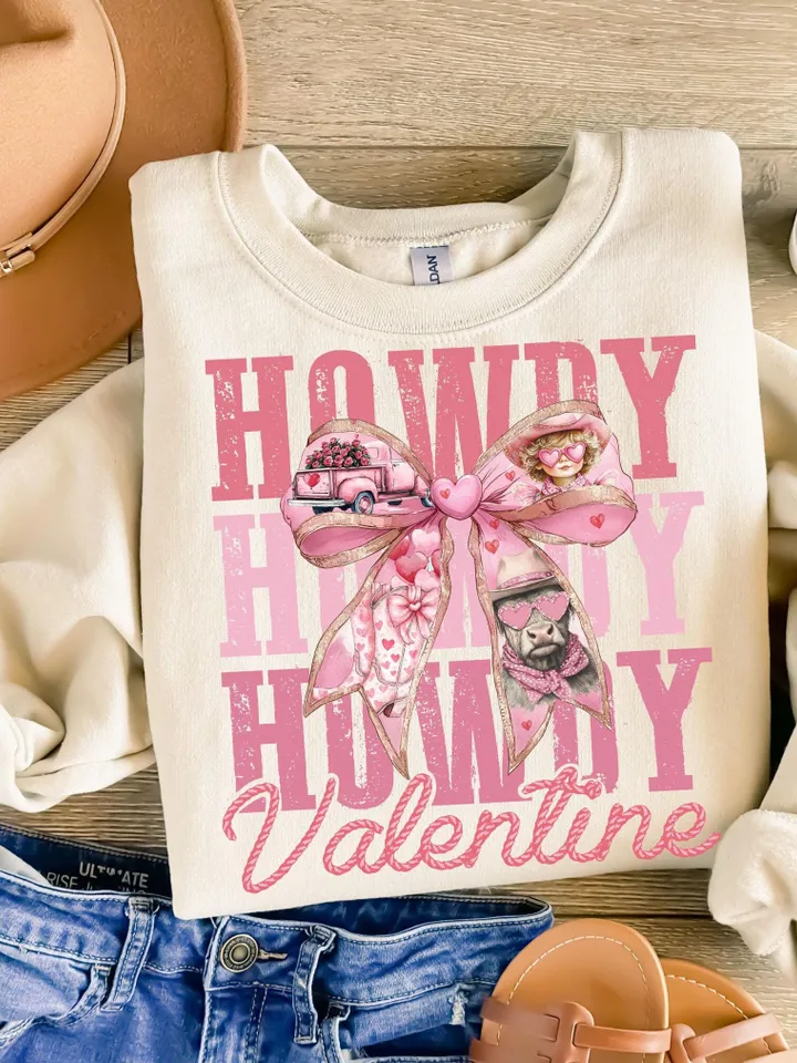 Coquette Bow Howdy Valentine Png, Western Valentines Png, Valentine Hearts Png, Pink, Glitter, Cowboy Cupid Png, Love Png, Retro Valentines