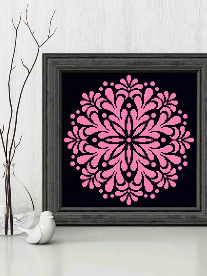 Mandala cross stitch pattern download PDF Easy mandala digital PDF Monochrome cross stitch chart Modern quick cross stitch Home decor #M112