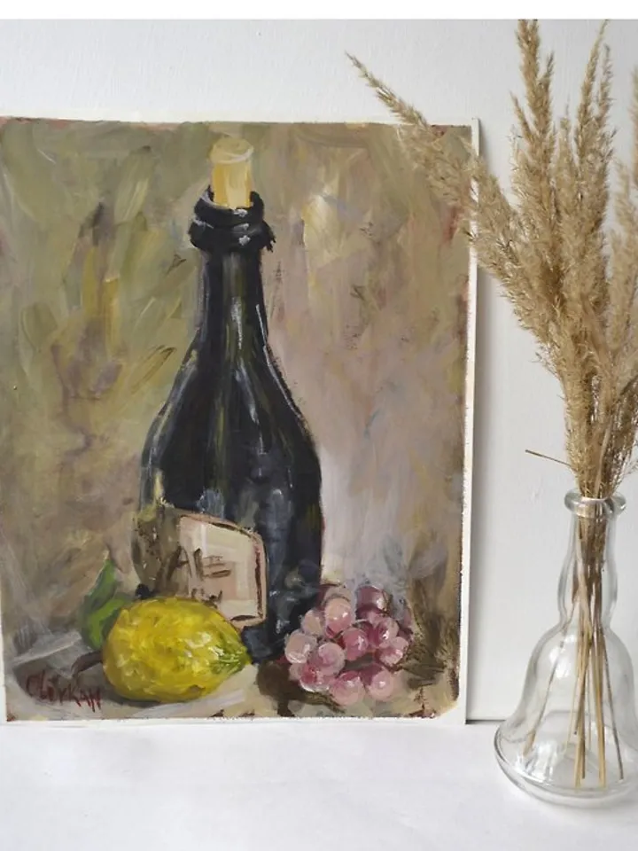 Wine Bottle Painting Original Oil Art Wine Artwork