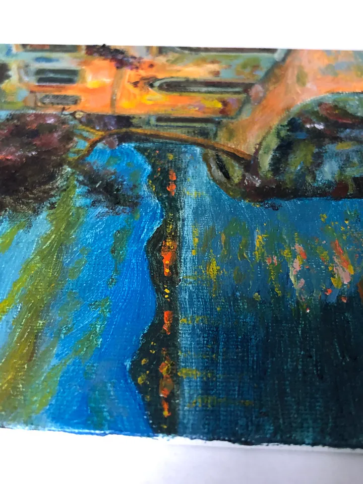 Summer night original oil modern painting wall art 6x8 inches