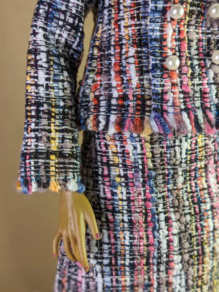 Handmade checked black & blue suit with pearl clasps for 16-inch Fashion Royalty dolls (FR16)