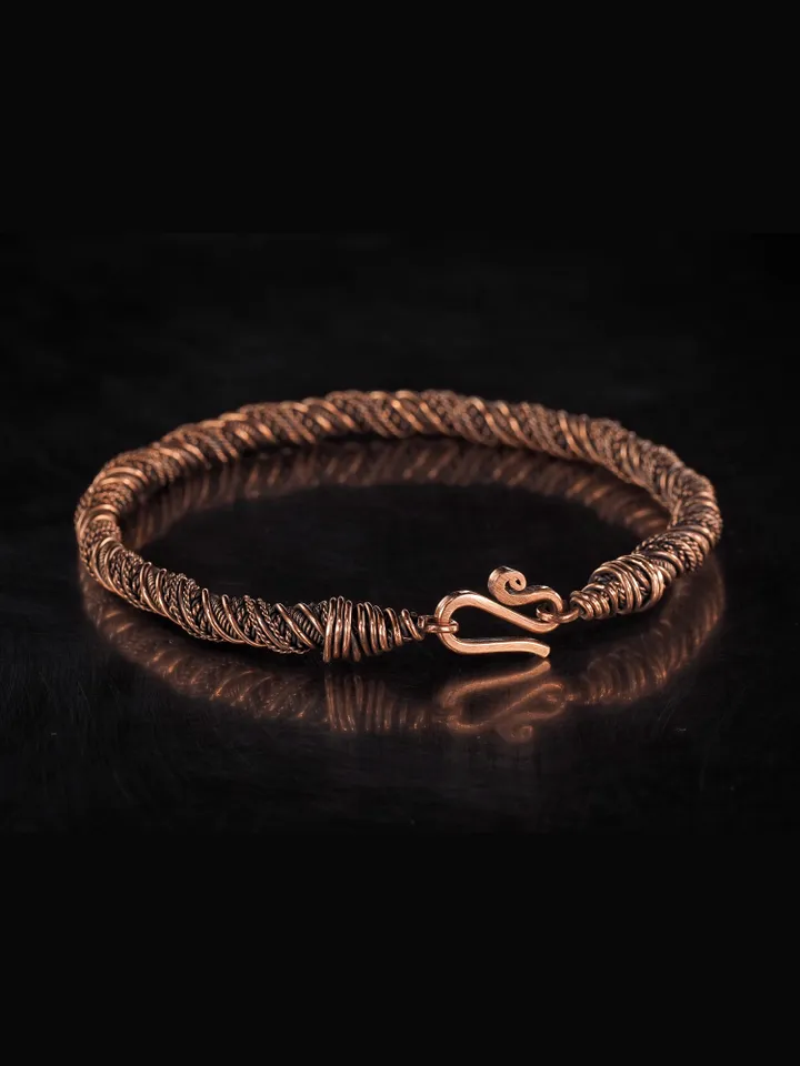 Narrow wire wrapped copper bracelet  Unique metal bangle Handmade jewelry