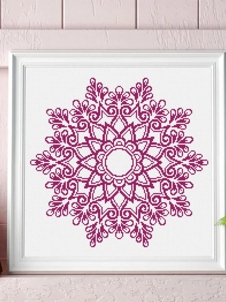 Flower mandala cross stitch pattern download PDF Floral ornament cross stitch, Monochrome cross stitch chart, Mandala pattern digital #M188