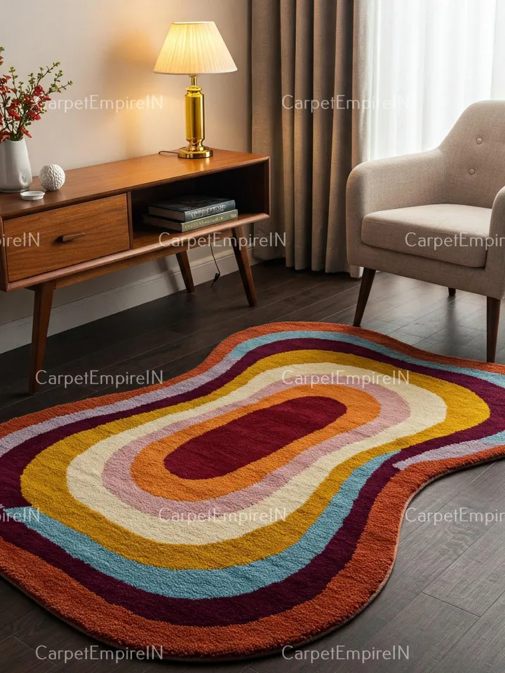 Irregular Shaped Rug | Hand-Tufted, Wool Handmade Layerd Area Rug | Carpet for Home, Bedroom, Living Room, Kids Room, Custom Rug, 3x5,4x6.