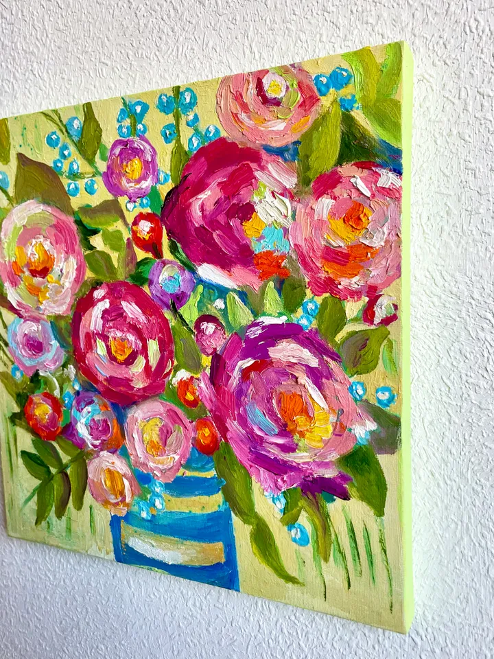Roses bouquet painting, Original oil Painting on canvas, Flower fauvist art, floral wall art
