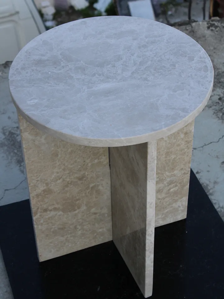 Beige Marble side table, end table, italian marble 100% handmade, coffe table 52 cm Height
