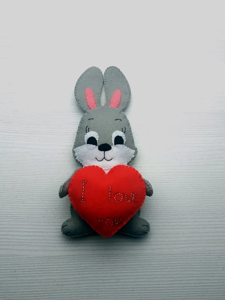 Valentines day gift, bunny toy, gift for her, gift for him, felt toys, Valentine day decor, Valentine heart, Valentine love ornament, felt heart ornament, Valentine bunny gift