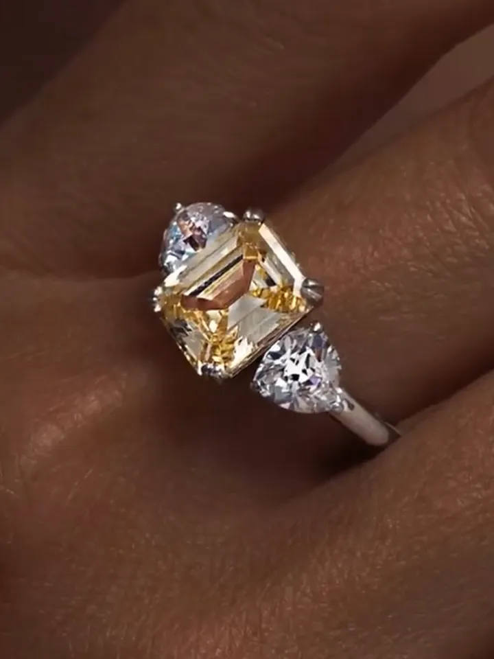 Silver ring with a large stone 925 assay value with cubic zirconia