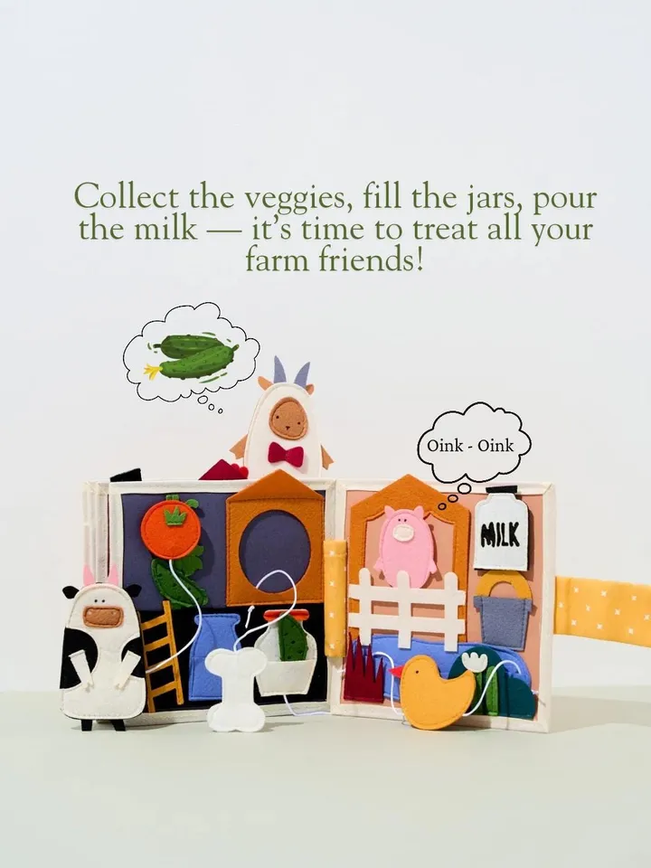 Farm Animals Quiet Book for Toddlers, Montessori Travel Toy, Educational Felt Book, Baby Learning Activity Book, Birthday Gift, Kinderkrama