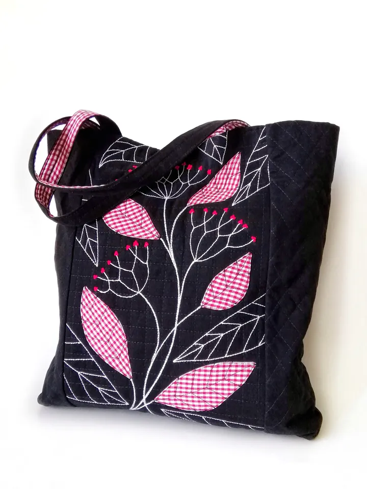 Handmade Black Tote Bags for Women: Large Fabric Unique Embroidered Boho Style Bags - Design and Quality Craftsmanship. FREE SHIPPING!