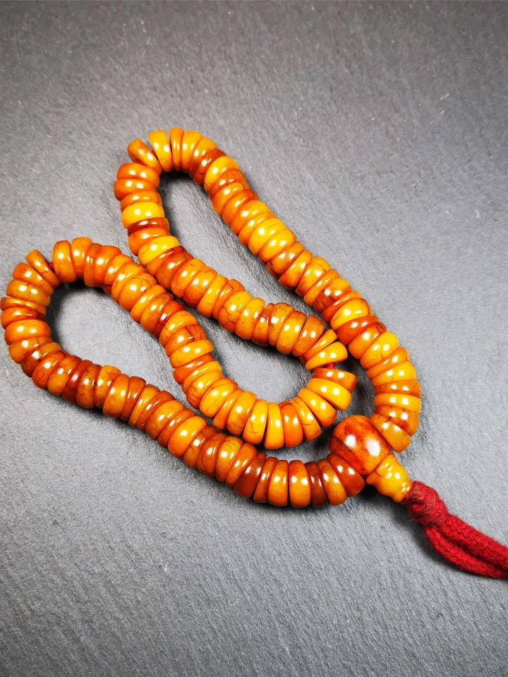 Gandhanra Original Wave Shape Tibetan Yak Bone Mala Beads Necklace, Hand-carved Tibetan Prayer Beads for Meditation