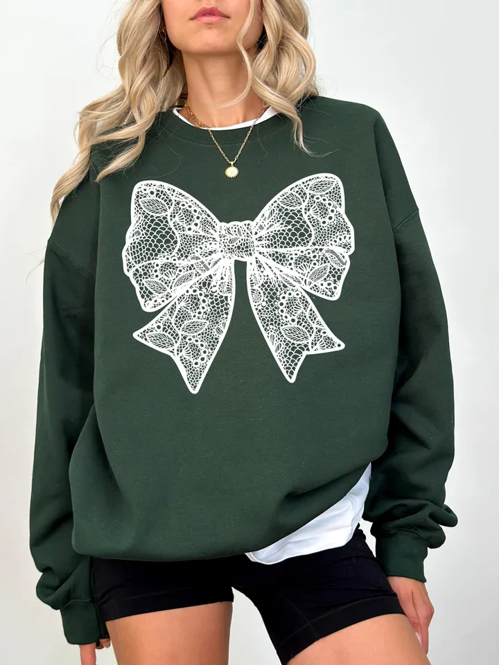Coquette White Lace Bow PNG Coquette Bow Shirt Design Faux Embroidery Girly Valentines Day PNG Easter PNG Spring Png Mothers Day Girly Png