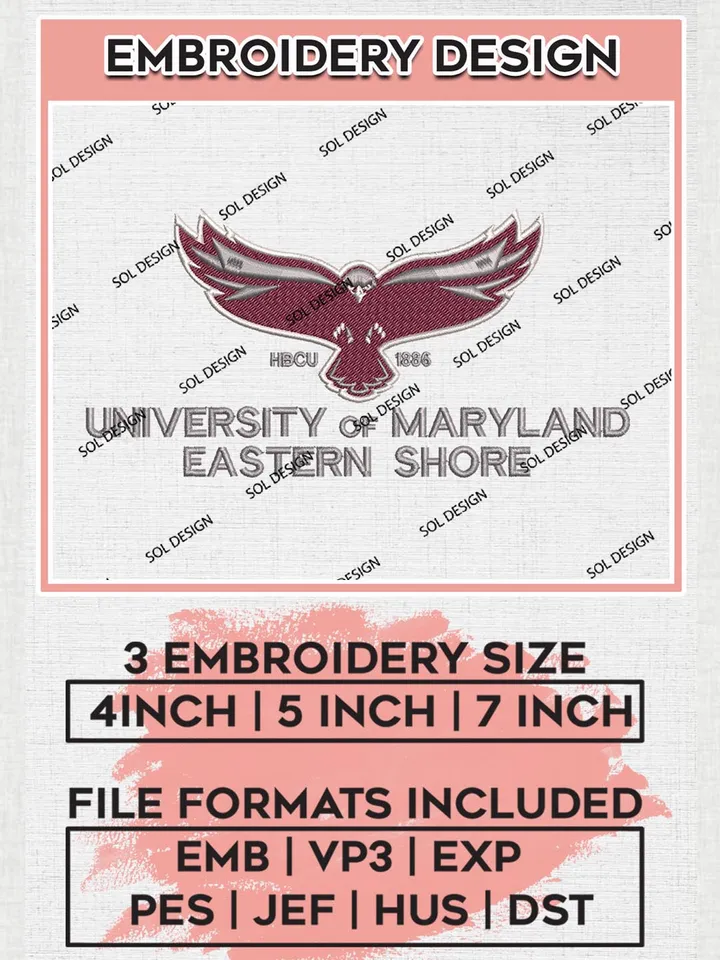 Maryland Eastern Shore Hawks Team Logo Embroidery Design Files, NCAA Maryland Eastern Shore Hawks Machine Embroidery, NCAA Teams, 3 sizes, NCAA Machine embroidery designs, Digital Download