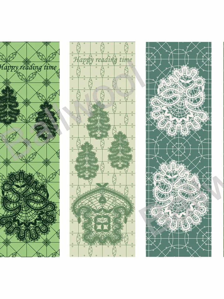 Bookmark with Bobbin lace print Set 2 pcs Laminated