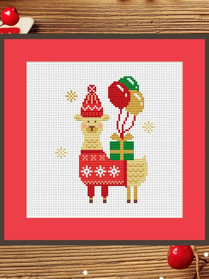 Christmas Lama Cross Stitch Pattern, Merry Christmas Cross Stitch Pattern, Christmas Animals Cross Stitch Pattern, Christmas Pattern #hld017