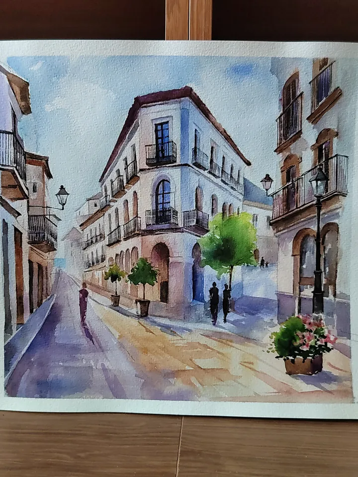 Urbanscape Artwork Original Watercolor Painting 10.63x11.42 in by Art Café