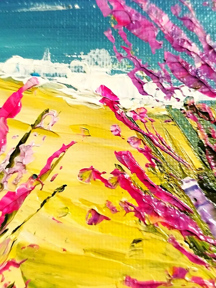 Landscape acrylic painting textured art ocean