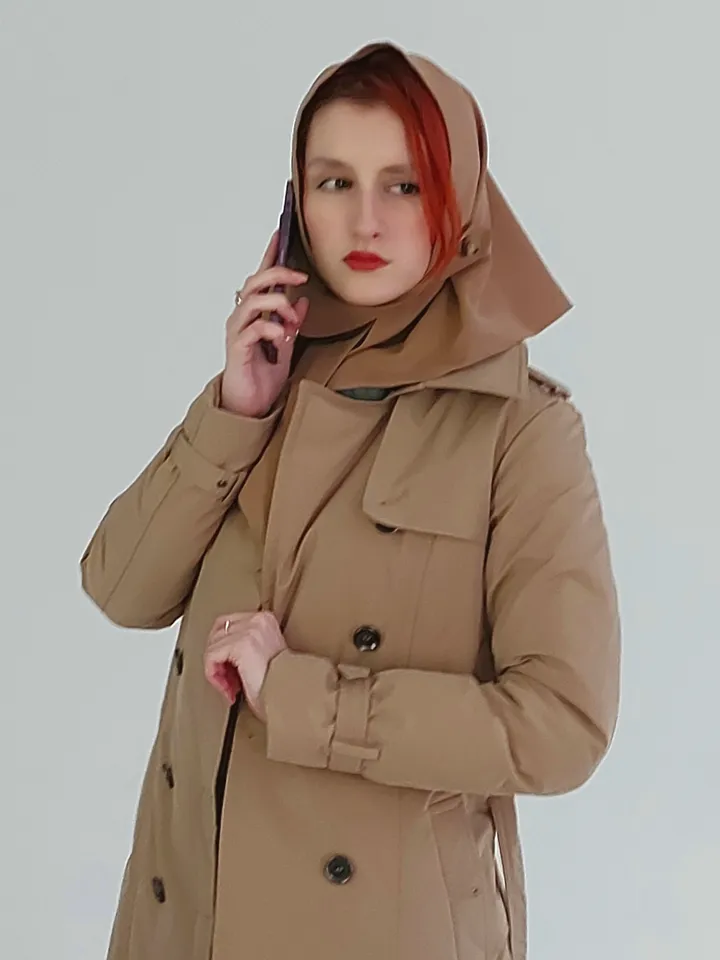 Headscarf women's waterproof head scarf made of cotton raincoat with a button in camel color spring 2024 headwear, fashion accessory