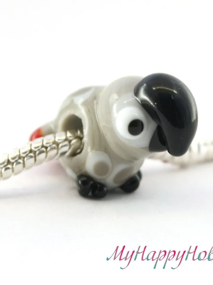 African grey parrot charm Parrot dread beads Parrot bead Parrot bracelet Glass parrot BHB big hole bead Lampwork parrot jewelry