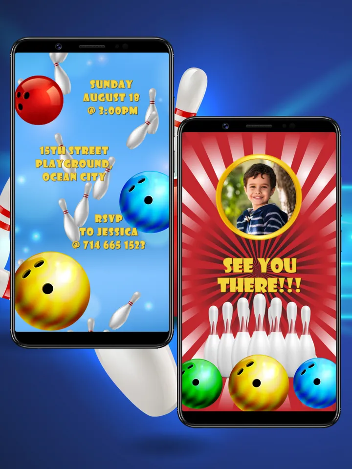 Bowling Video Invitation With Photo Personalized For you, Animated Invitation, Birthday Invitation, Kids Invitation