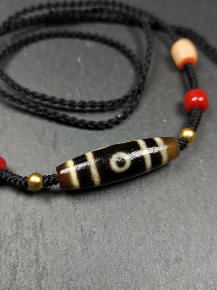 Gandhanra Vintage Tibetan 3 Eyes Dzi Bead Amulet,Protection Jewelry for Good Fortune