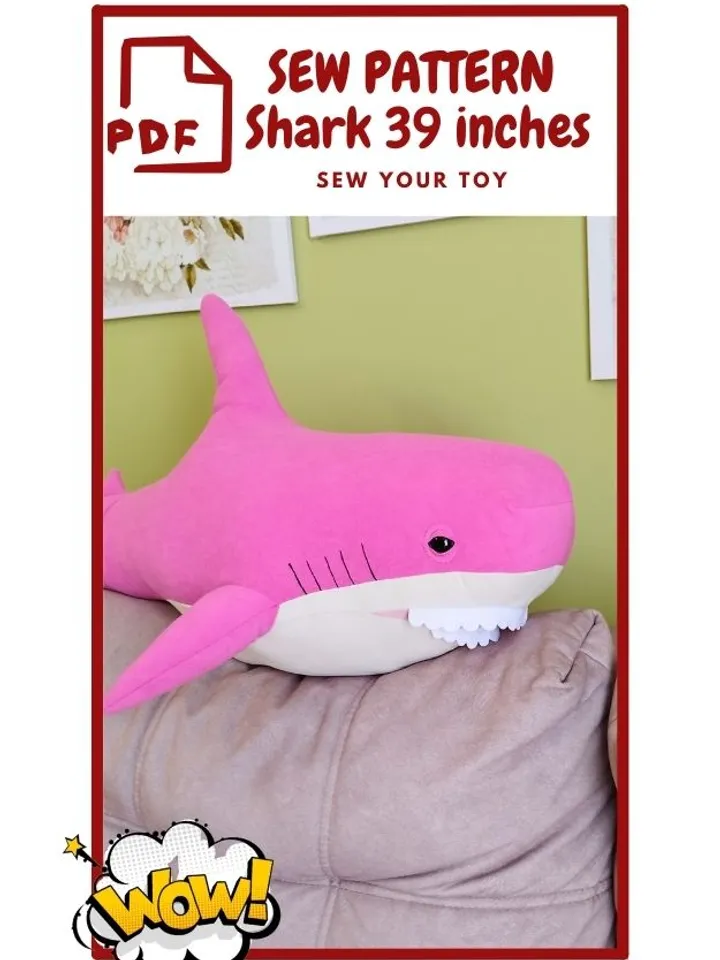Shark Plush Sewing Pattern - PDF Digital Download - Plush Sewing DIY Project - Step-by-step tutorial - Shark Cushion, Fish Pillow