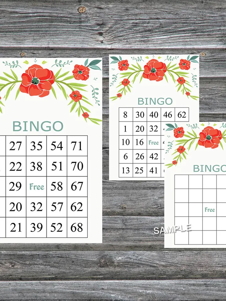 Poppy flowers bingo game card,Floral bingo game card,Floral Printable Bingo,Flower themed bingo game,INSTANT DOWNLOAD100