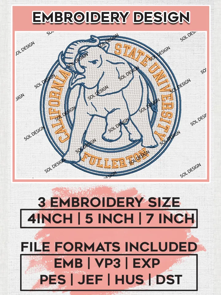 Cal State Fullerton Uni.versity Team Round Logo Embroidery Design Files, NCAA Cal State Fullerton Titans Machine Embroidery, NCAA Teams, Game Day, 3 sizes, NCAA Machine embroidery designs, Digital Download