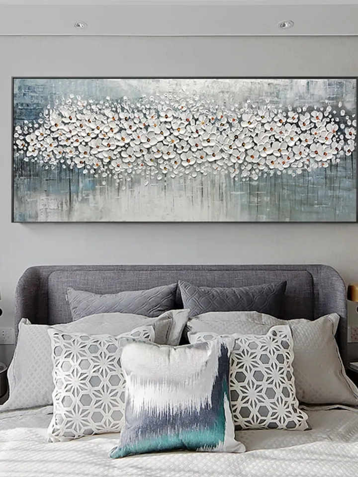 3D Oil Painting Flower On Canvas, Original White Cherry Flower,Large wall art, Palette Knife Painting, Textured Acrylic Painting, Home Decor
