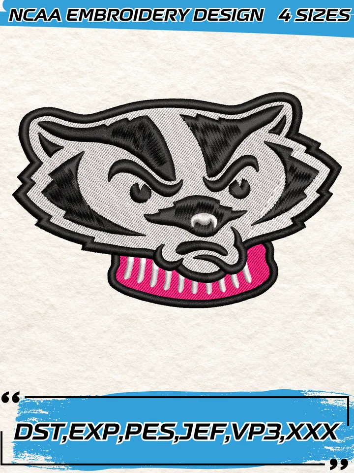 Wisconsin Badgers Embroidery Designs,NCAA Logo Embroidery Design,Machine Embroidery Design File,4 Sizes, Digital Download