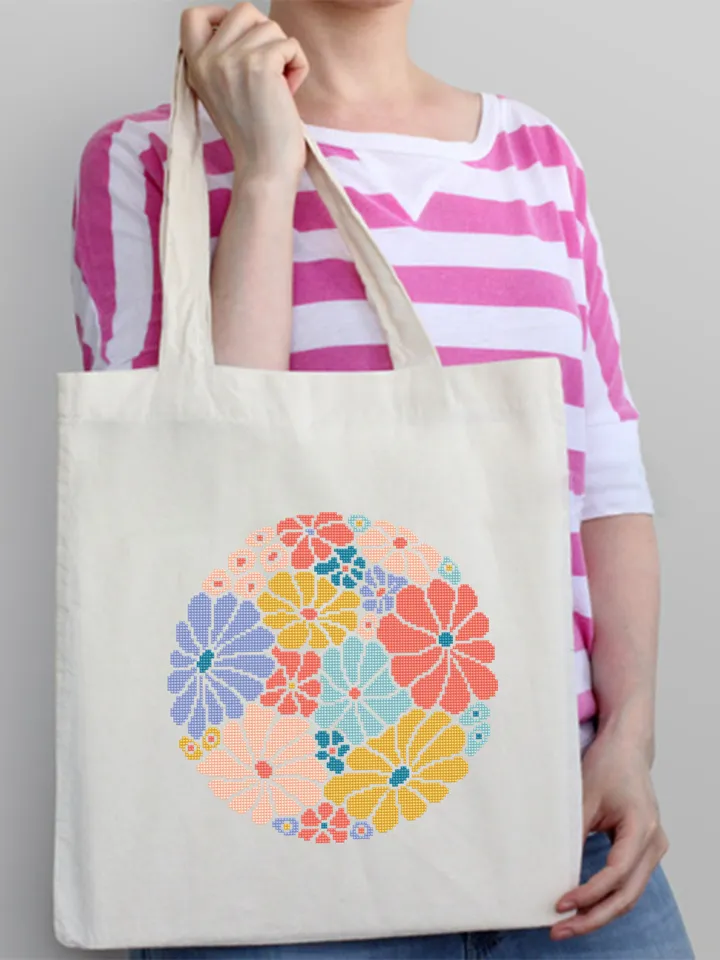 Abstract flowers cross stitch pattern PDF download Boho floral cross stitch chart, Flower pattern digital PDF, Beginner cross stitch #P46
