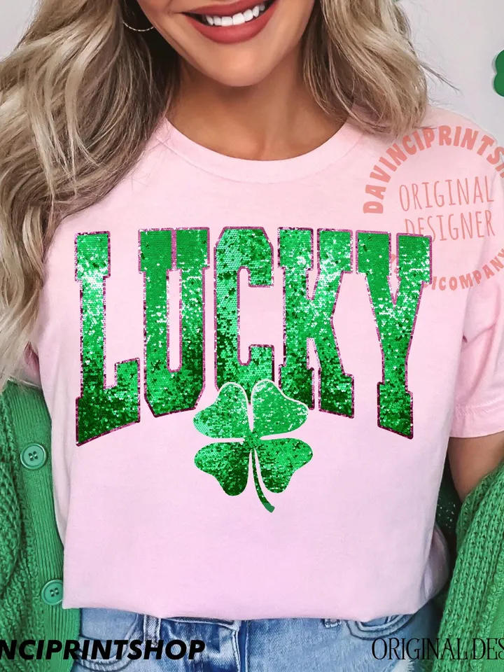 Lucky faux sequin png, Lucky png, Lucky shamrock png, Faux sequin St.Patricks png, Irish Day png, St.Patricks day png, Retro St.Patricks png