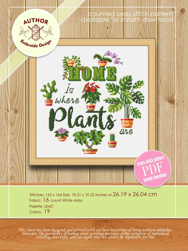 House Plants cross stitch pattern PDF Home is where plants, Plant lady, Funny quote cross stitch, Monstera leaves, Plant lover gift #P24