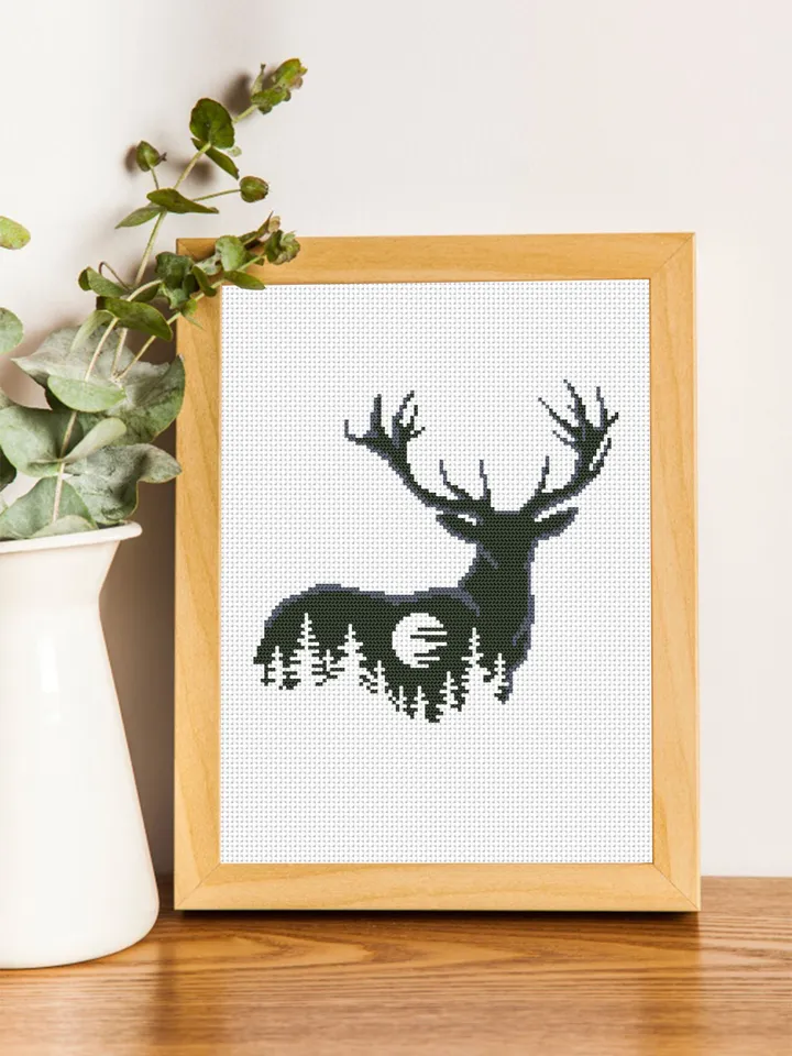 Deer silhouette cross stitch pattern download PDF Nature cross stitch chart, Deer hand embroidery PDF, Easy stitch beginner, Home decor #L52