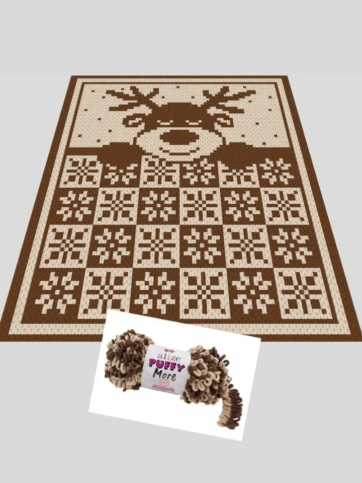 Loop yarn Finger knitted Sleeping Deer blanket pattern