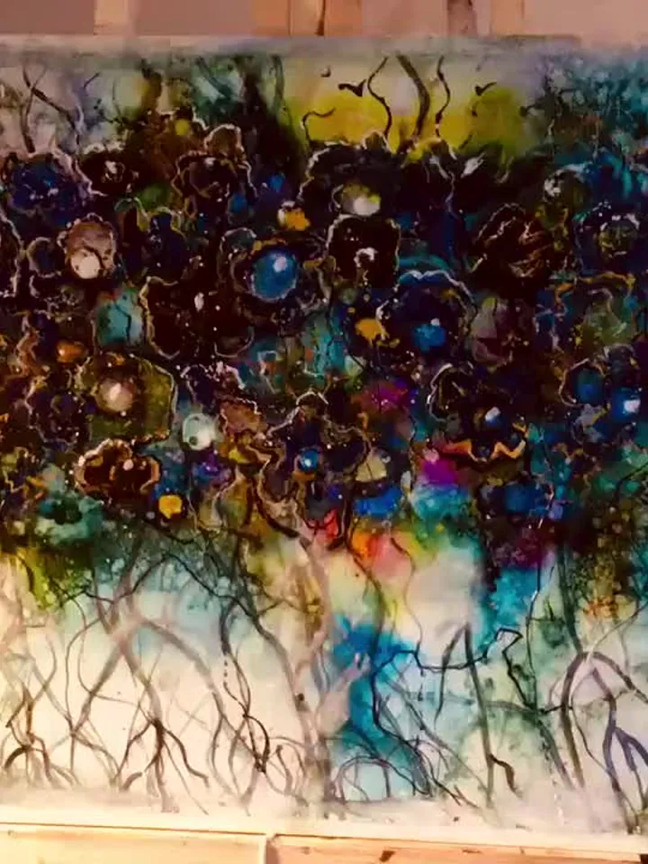 Dancing forest-Abstract fantasy alcohol inks mix media painting on yupo paper,wall decoration,one of a kind,abstract flower wood unique gift